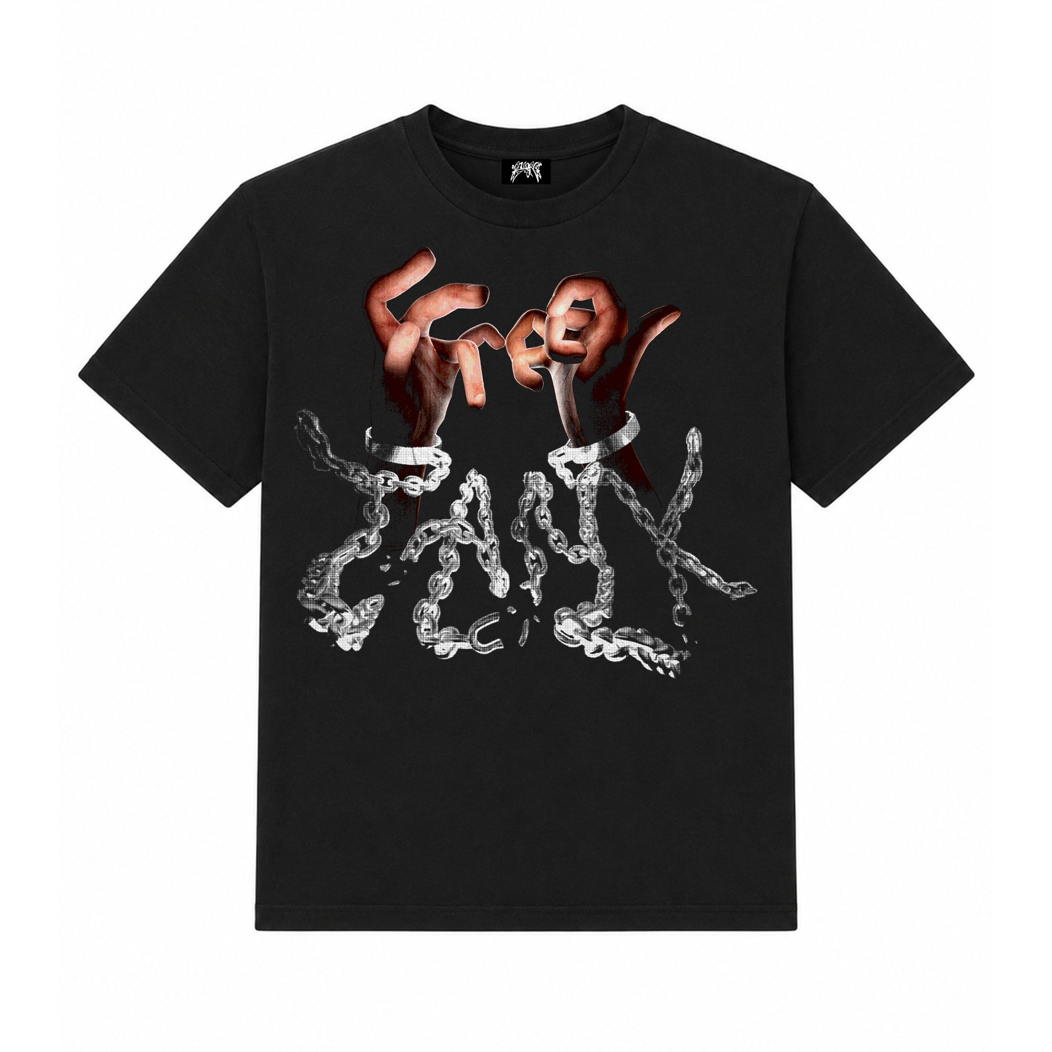 Black t-shirt with graphic design