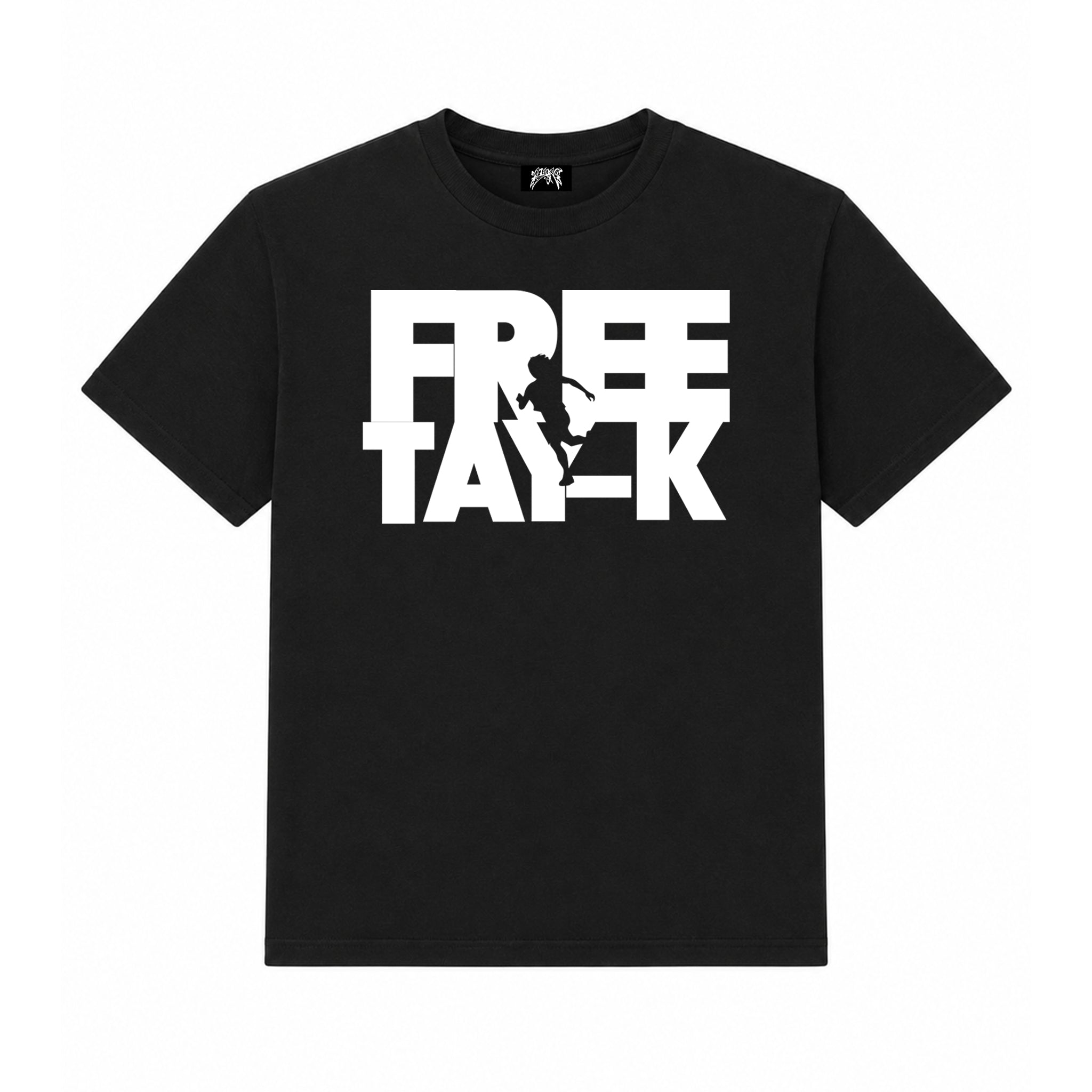 Black t-shirt with 'FREE TALK' printed in white